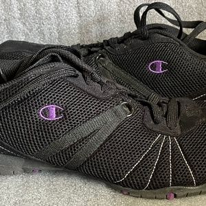 Women’s Champion Tennis Shoes Sneakers Black Purple Silver Color Contrast Size 8